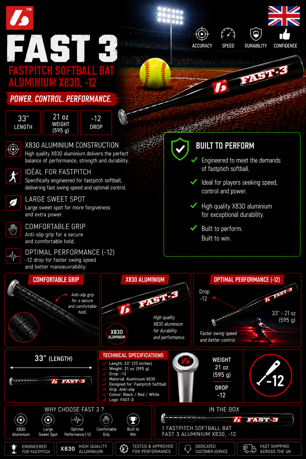 FAST 3 BATTE SOFTBALL FASTPITCH ALUMINIUM X830, -12