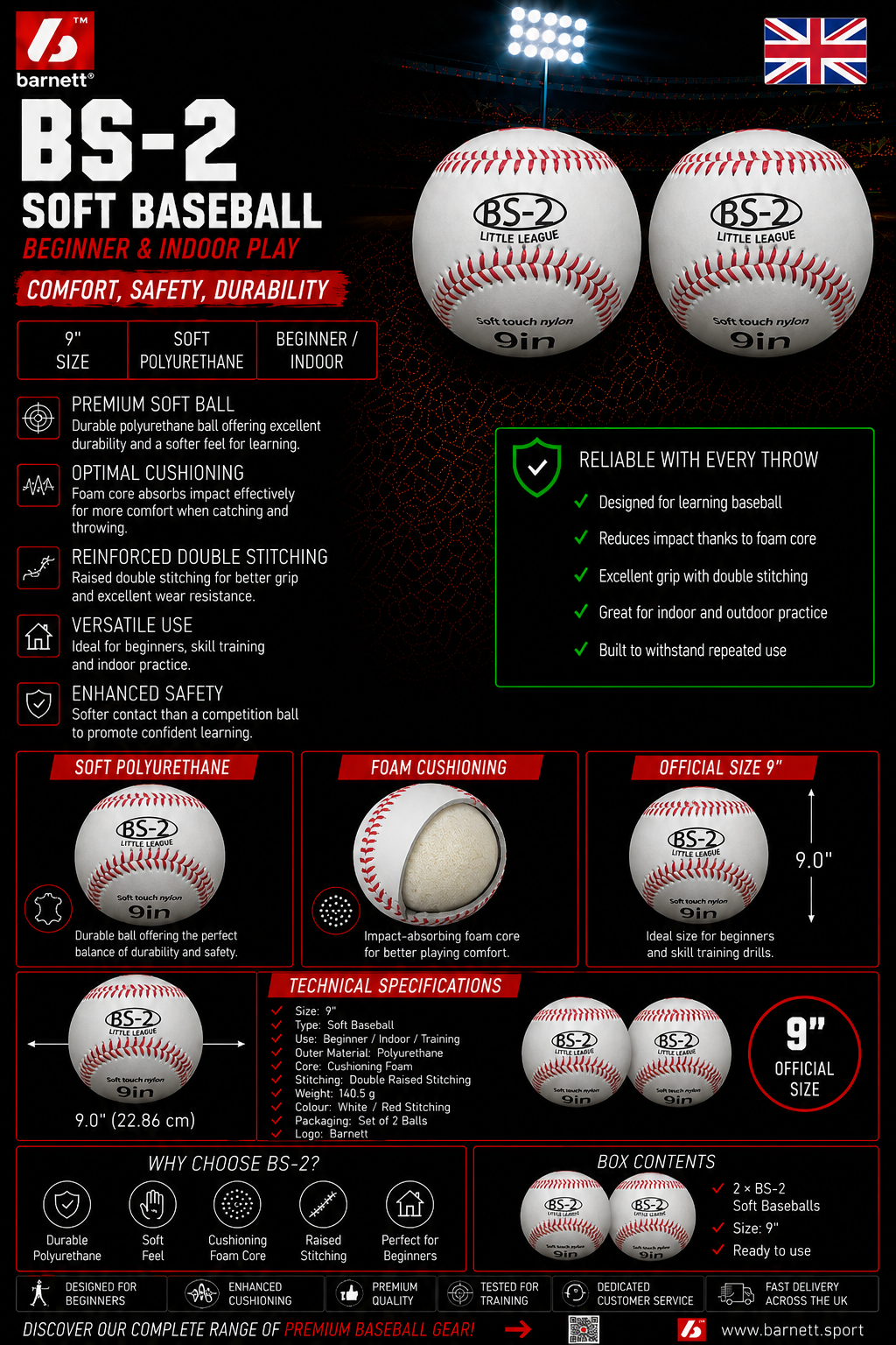 BS-2 Baseball Ball, 2 pieces