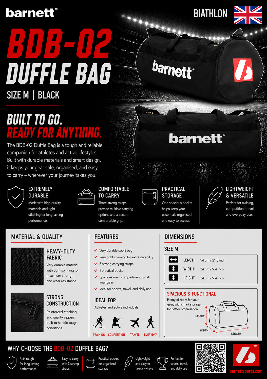 BDB-02 Duffle bag, Size M, Black