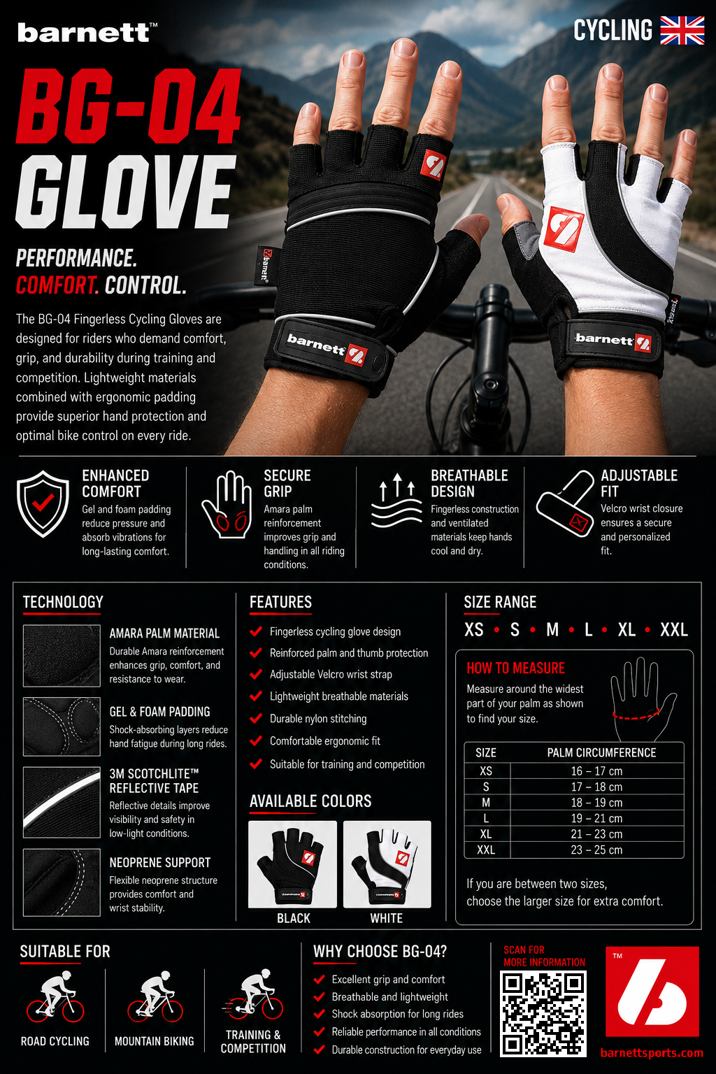 BG-04 fingerless bike gloves for competitions