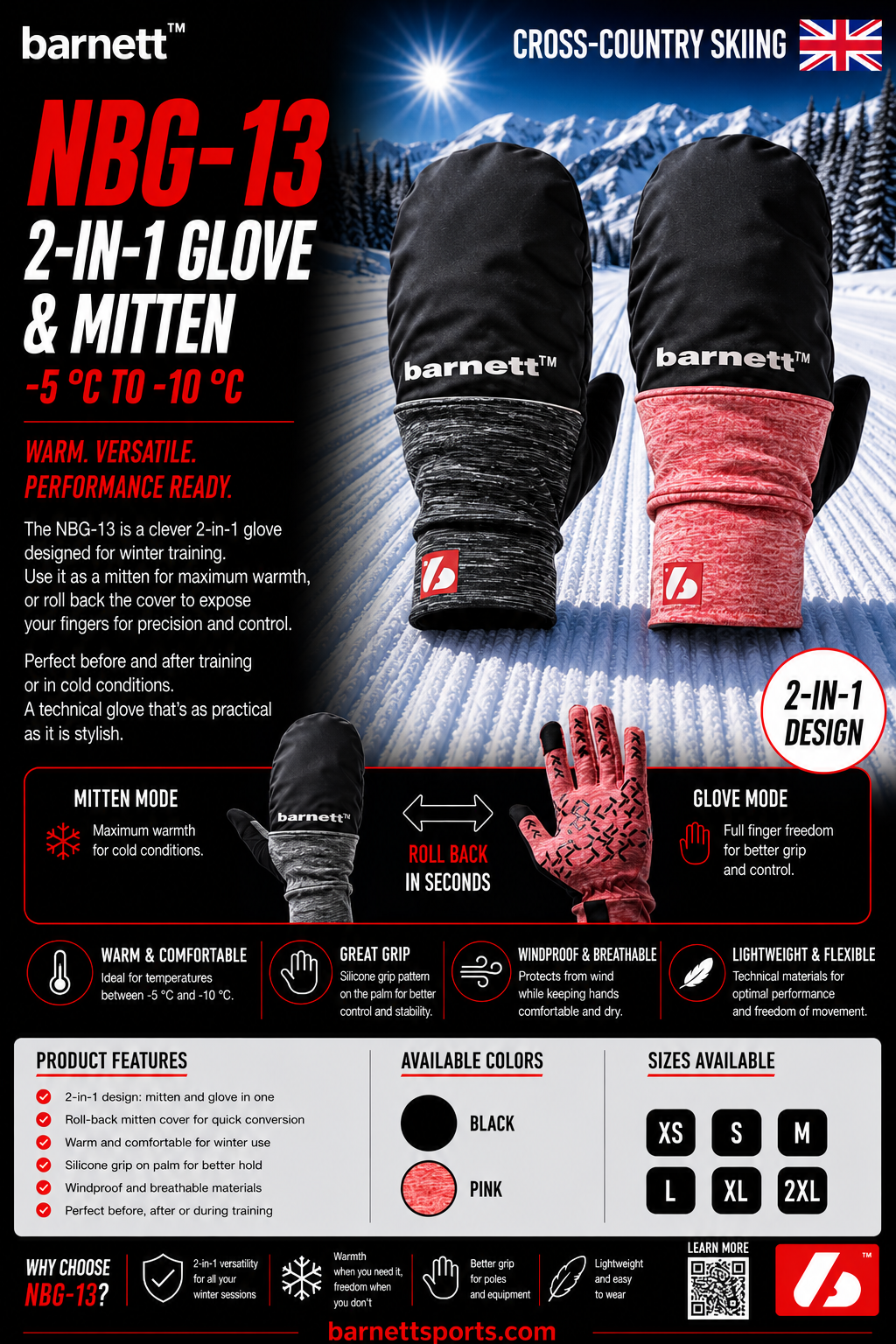 NBG-13 winter ski glove -5 ° to -10 ° - Pink