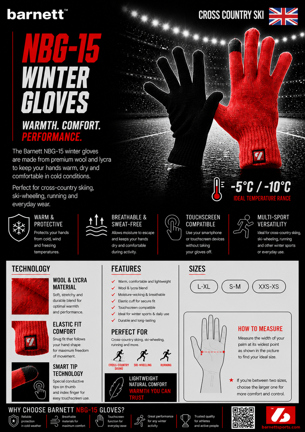 Barnett NBG-15 winter gloves in wool - cross country ski -5 ° / -10 °