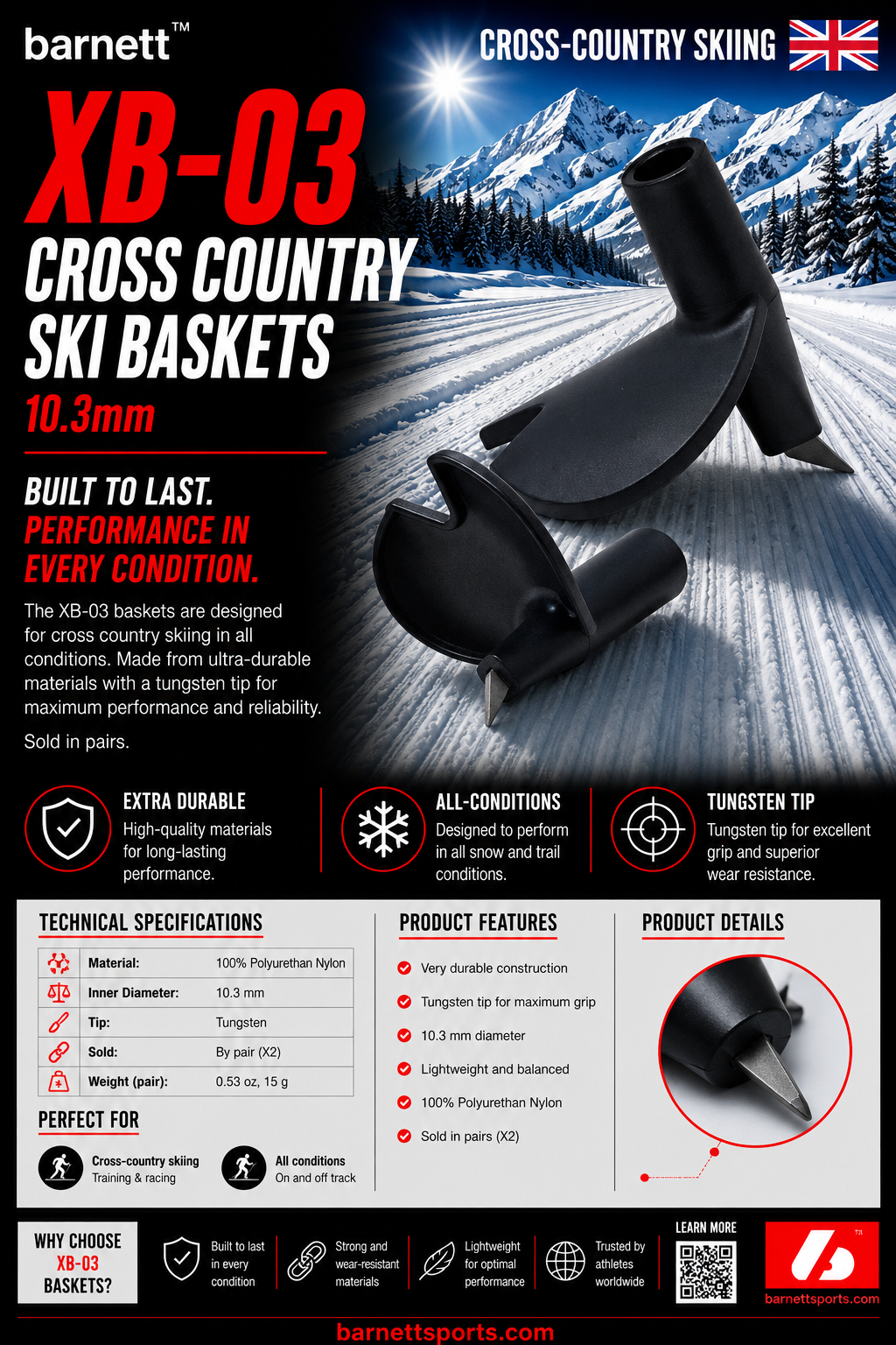 XB-03 Cross country ski baskets, very durable, 10.3 mm