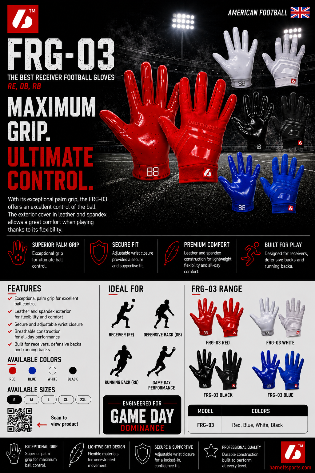 FRG-03 The best receiver football gloves, RE,DB,RB, Blue