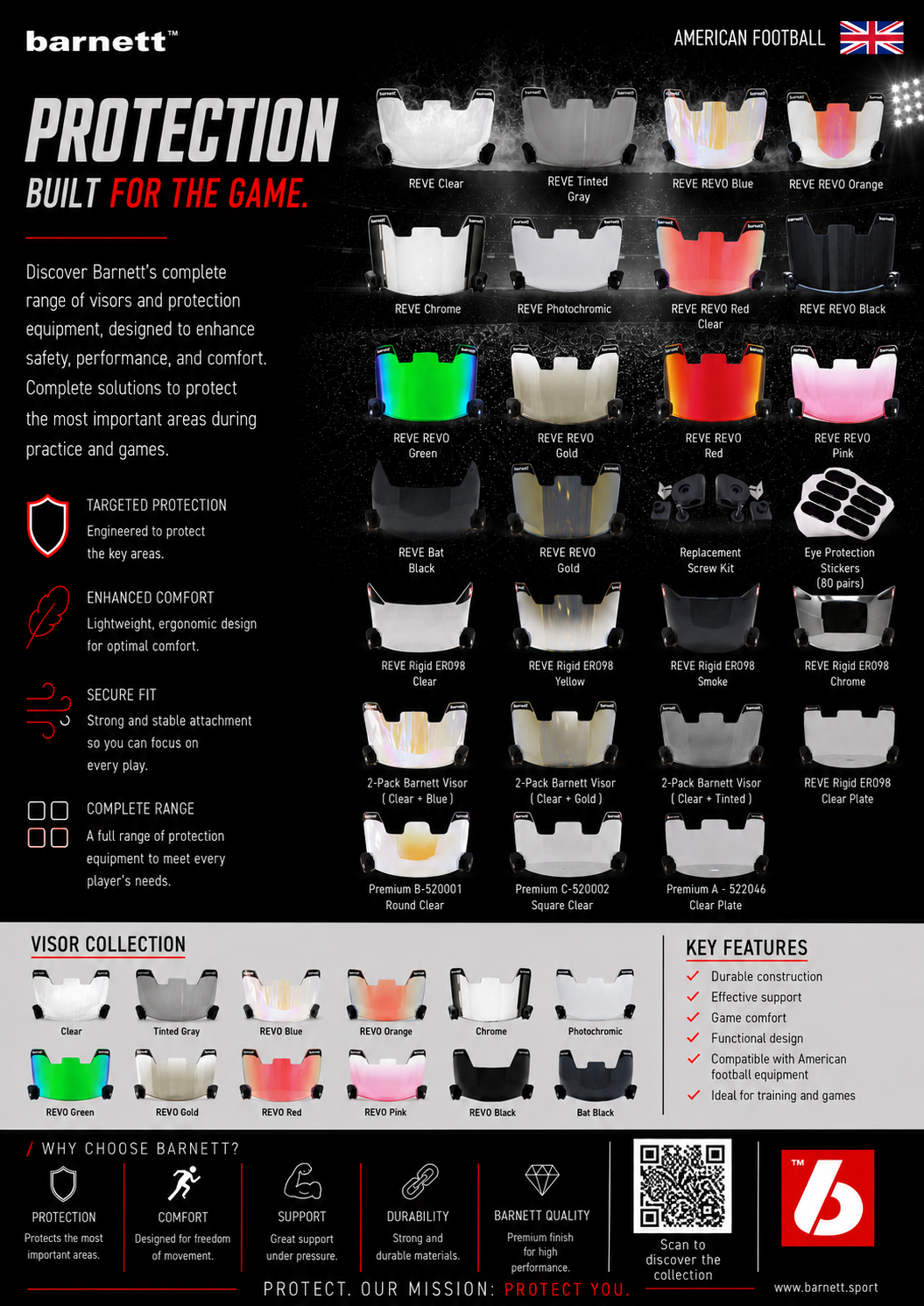 Barnett Football Eyeshield / Visor, eyes-shield, BAT' BLACK