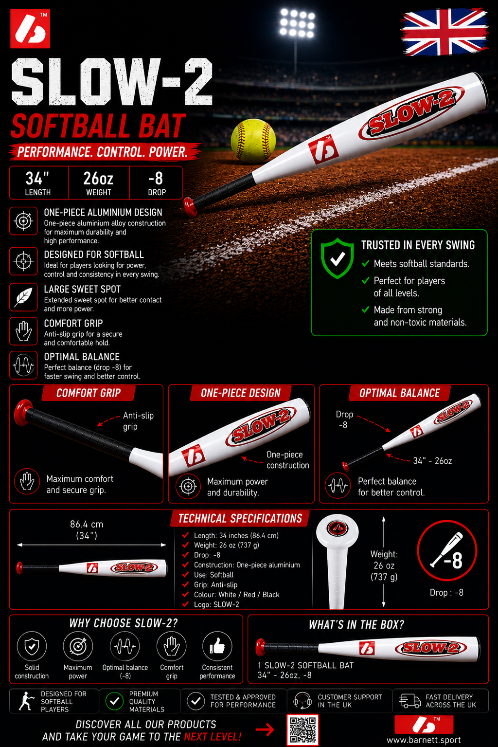SLOW 2 Softball bat SLOWPITCH Aluminium 7046, -6