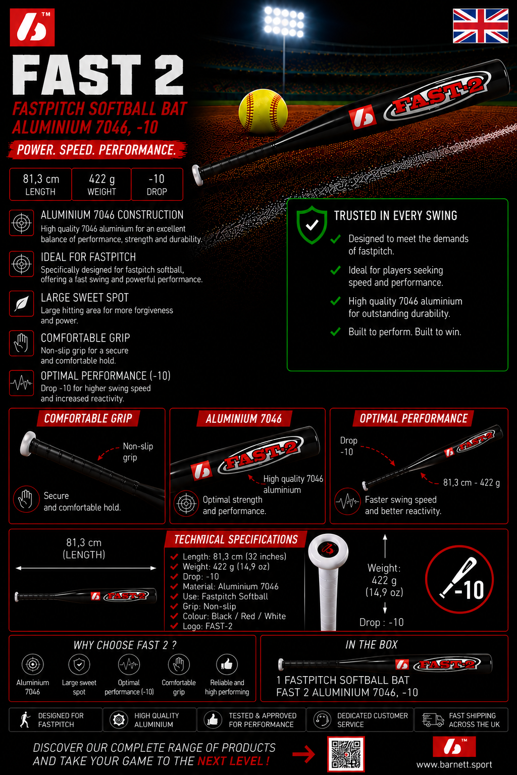 FAST 2 Softball bat FASTPITCH Aluminium 7046, -10