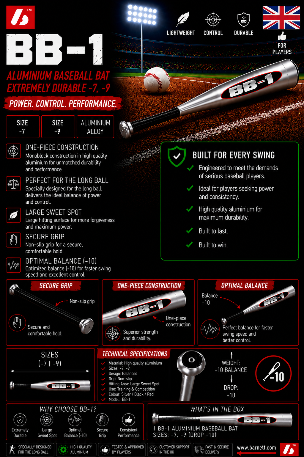 BB-1 Baseball bat in aluminium