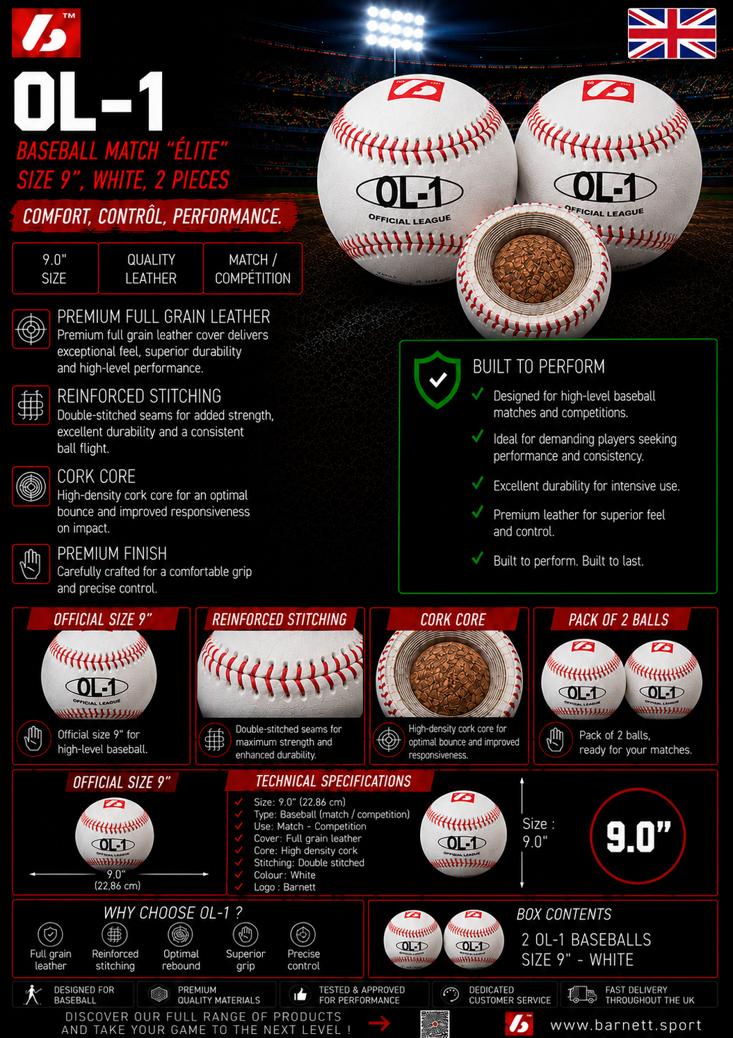 OL-1 Competition baseballs, Size 9" White, 1 dozen
