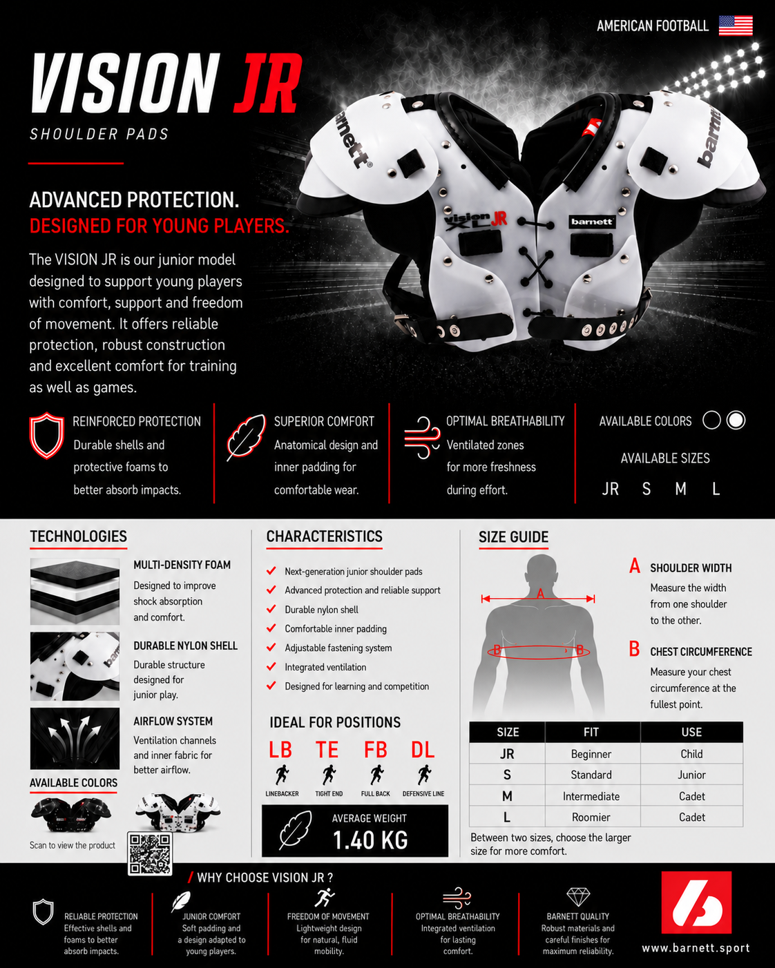 VISION JR Football shoulder pad, junior/youth football player