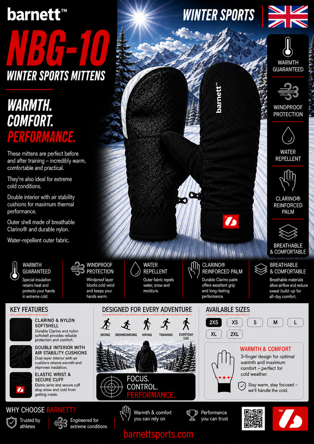 NBG-10 Winter and ski mittens, softshell 23°F/-4°F (-5°/-20°C)