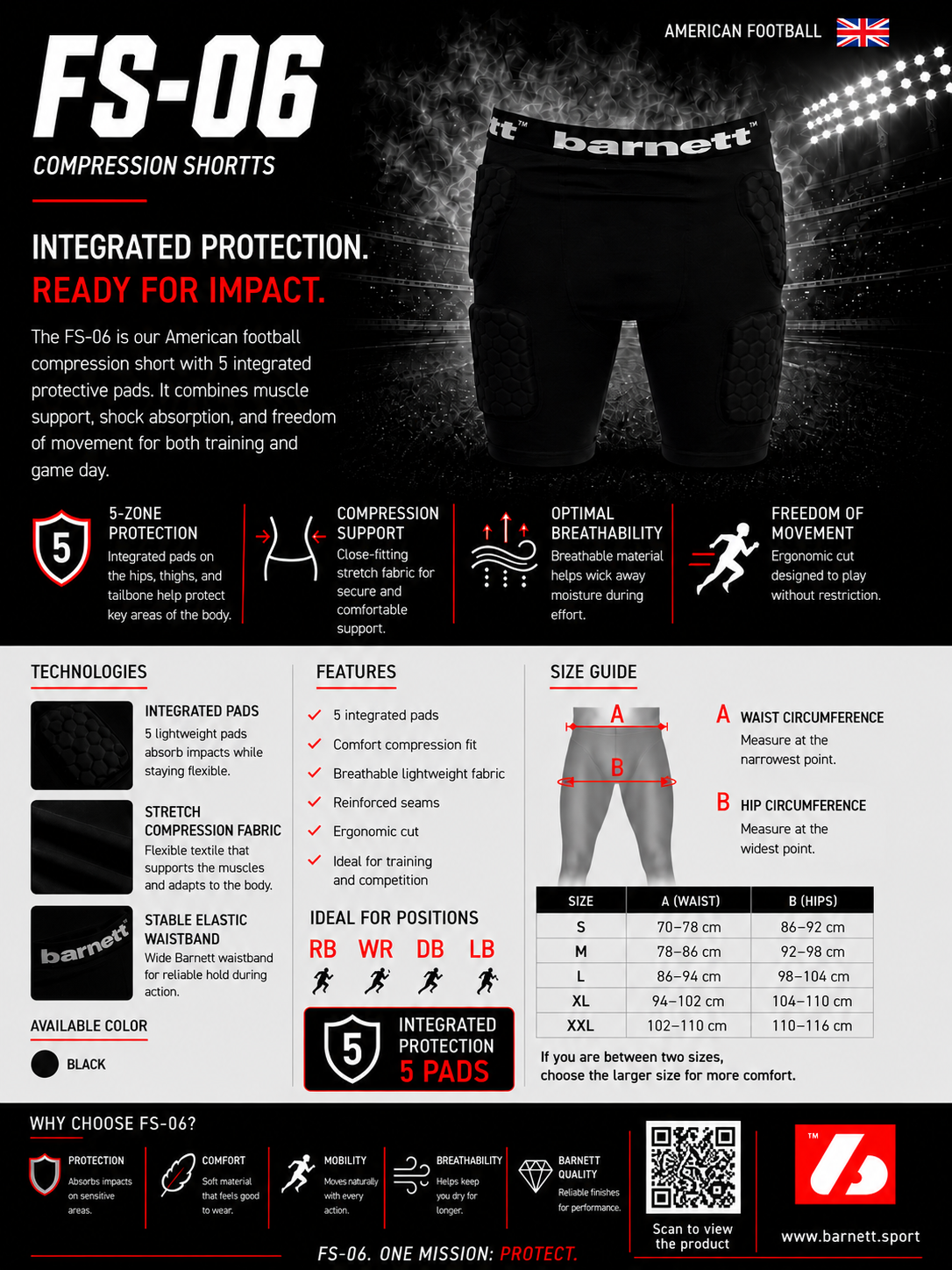 FS-06 Compression shorts, 5 integrated pieces, for American football