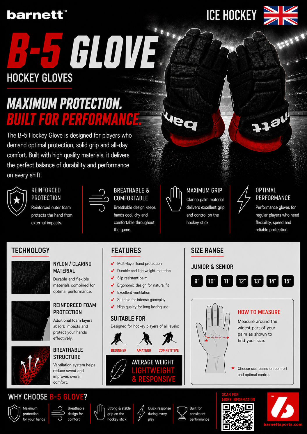 B-5 Competition Ice Hockey gloves