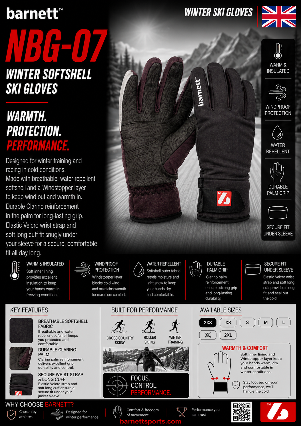 NBG-07 Winter softshell ski gloves, black