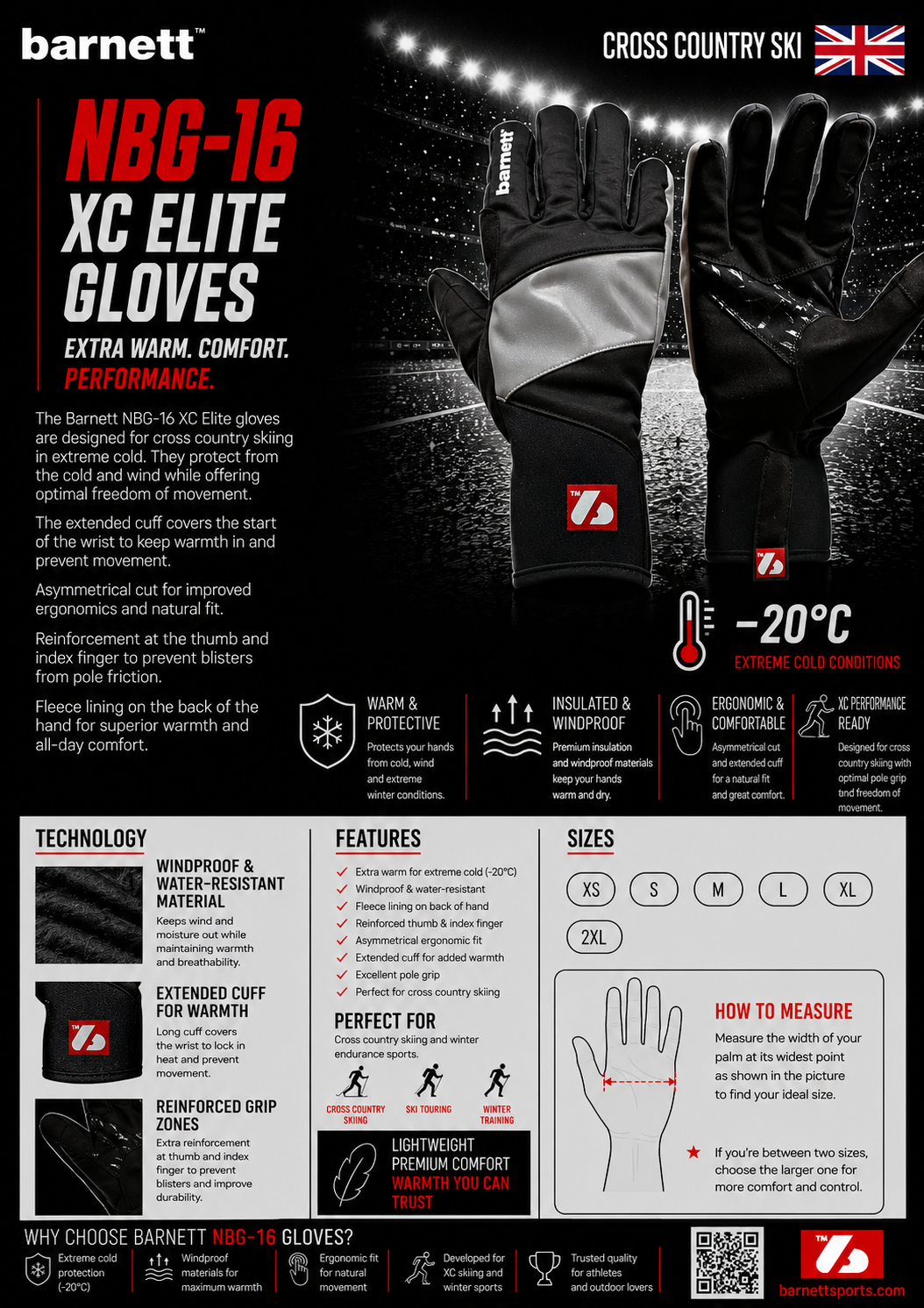 NBG-16 xc elite cross country ski winter gloves -20°c