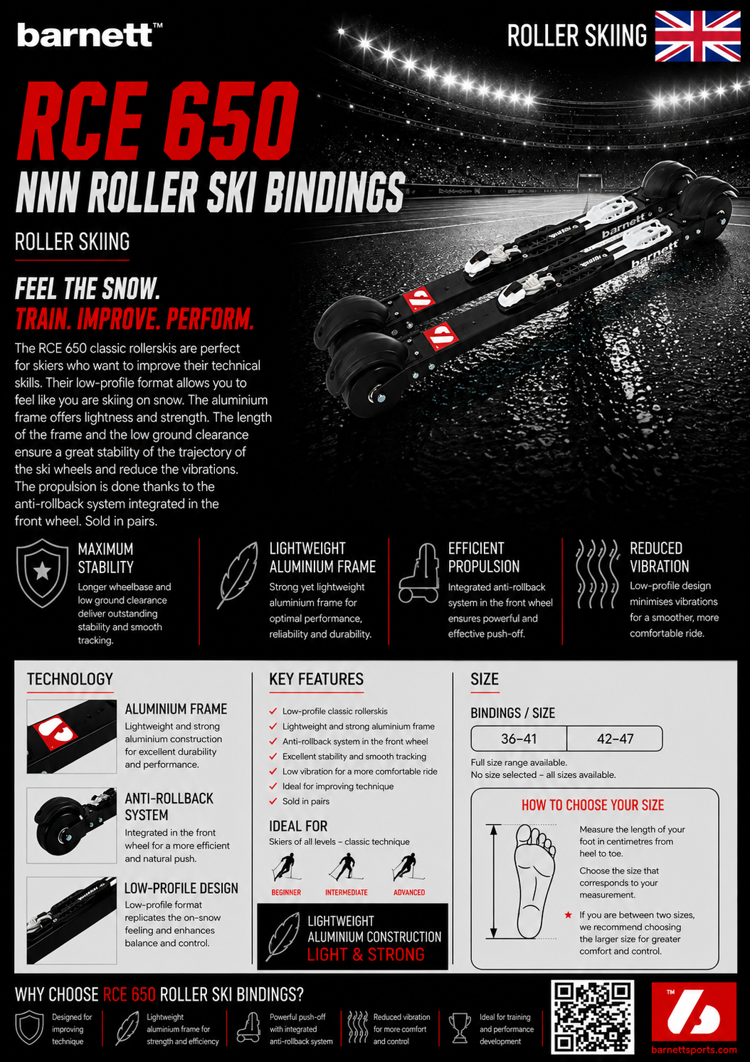 RCE 650 Bindings NNN Roller ski, BLACK