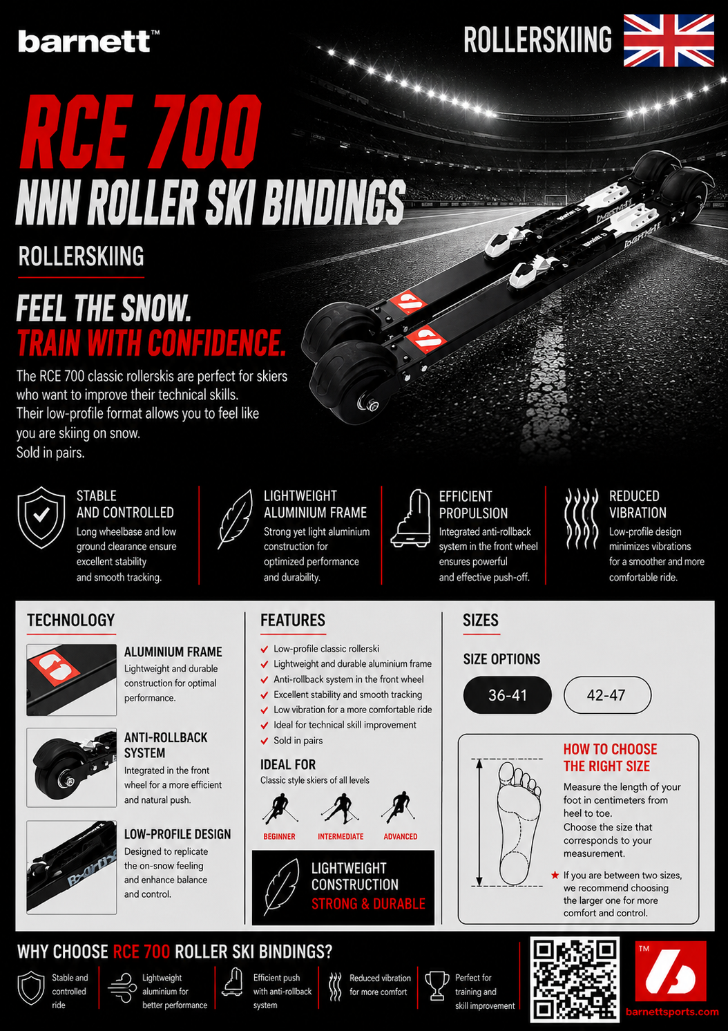 RCE 700 Bindings NNN Roller ski, BLACK