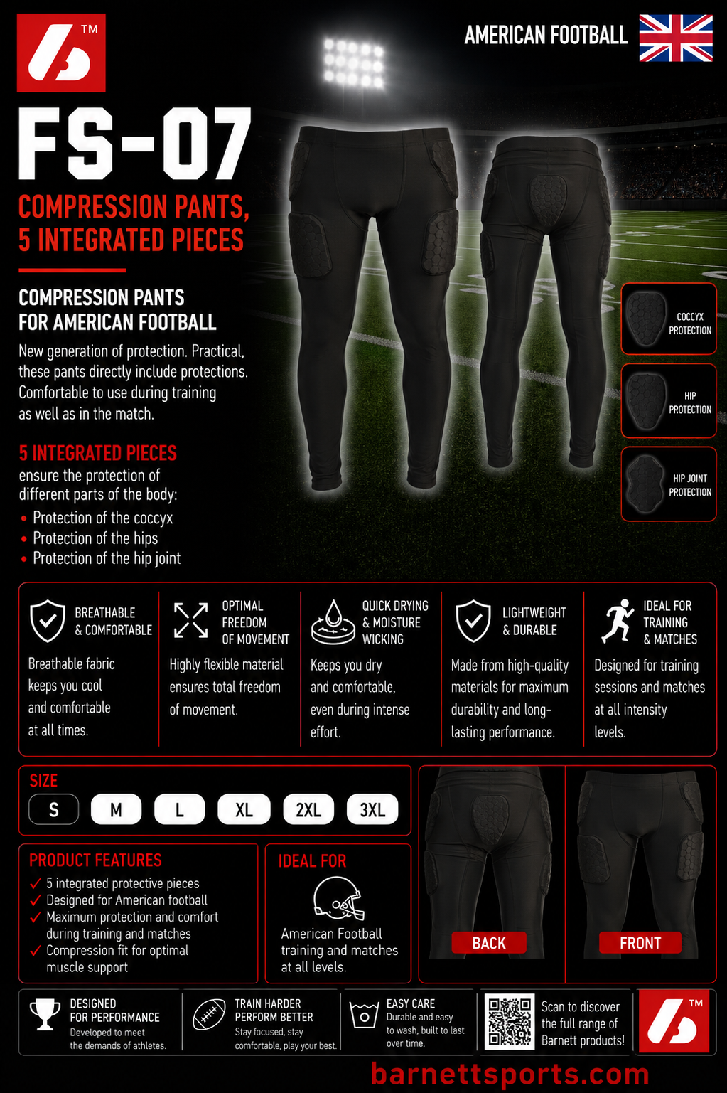 FS-07 Compression pants, 5 integrated pieces, for American football
