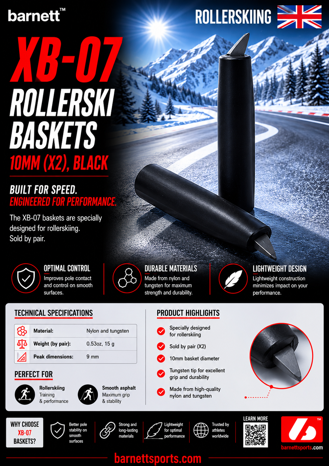 XB-07 Rollerski baskets 10mm (X2), BLACK