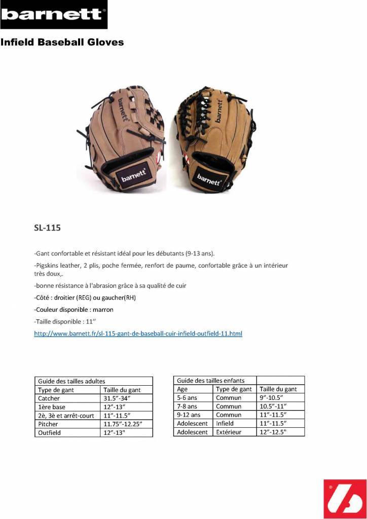 SL-115 Baseball gloves in leather infield/outfield size 11.5, Brown